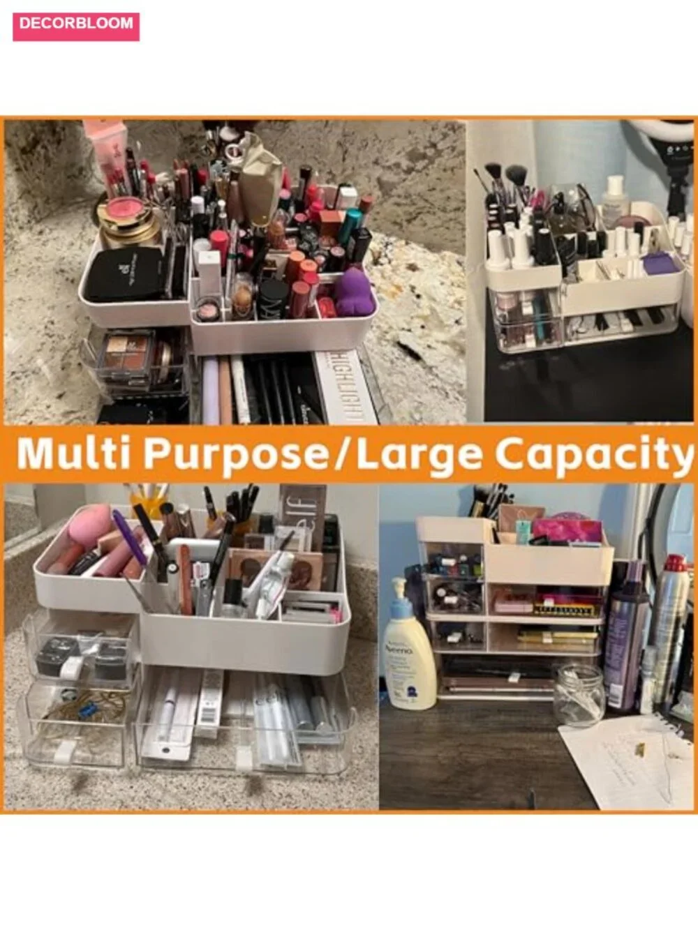 White Makeup Organizer With Drawers, Large Skincare Organizer for Countertop,